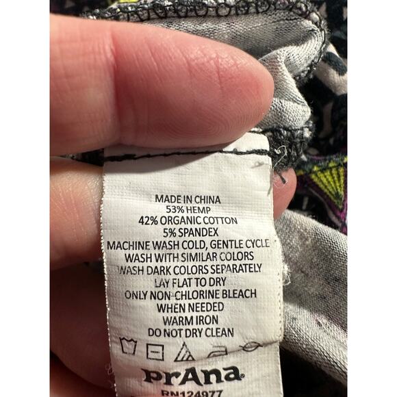 Prana Pants Women M Geometric Flare Yoga Hemp Organic Cotton Pull On Boho C4 - Picture 6 of 8